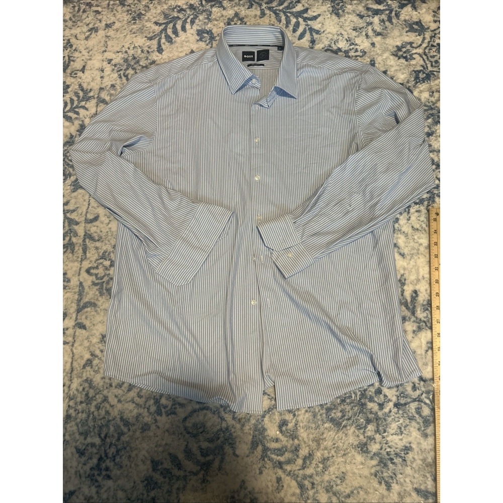 Hugo Boss Dress Shirt Mens 2XL Blue Regular Fit Button Up 18-46 Performance